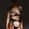 Bouquet Boutique .  Şık deri Zincirli Göğüs Ve Bel Harness Takım