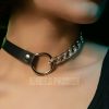 Bouquet Boutique .  Zincirli Deri Choker, Zincir Detaylı Seksi Choker