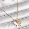 Bouquet Bouqtique 316L Çelik Gold Renk Zincir Zirkon Taşlı Beyaz Mineli Kelebek Model Kadın Kolye BQT35BKO9940
