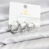 Bouquet Bouqtique Pirinç Gümüş Renk Zirkon Taşlı Petek Halka Model YSX Trio Küpe Seti BQT35BKP11567