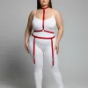 Büyük Beden Kırmızı Kadın Jartiyer Harness Deri Vücut Aksesuarı - APFT230