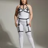 Büyük Beden Siyah Kadın Deri Jartiyer Harness Büstiyer Detaylı Fantazi Takım - APFT310