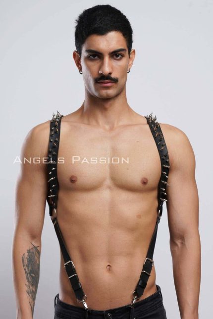 Çivi Detaylı Erkek Göğüs Harness, Erkek Clubwear, Deri Erkek Harness - APFTM203