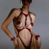 Kelepçeli Deri Body Harness, Ağı Açık Fantazi Deri String Takım - APFT1098