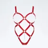 Kırmızı Body Harness Deri Kafes Yapılı Metal Halka Detaylı - APFT542