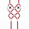 Kırmızı Body Harness Deri Kafes Yapılı Zımba Detaylı - APFT368