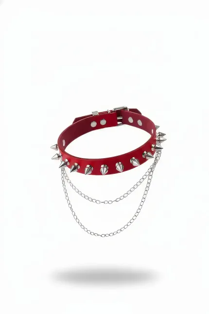 Bouquet Boutique Kırmızı Choker Çivili Zincir Detaylı Kolye