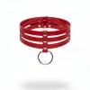 Kırmızı Choker Üç Sıralı Metal Halka Detaylı - APFT777
