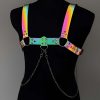 Rainbow Reflektörlü (Karanlıkta Parlayan) Zincir Detaylı Şık Erkek Göğüs Harness, Reflektörlü Clubwear - APFTM109