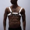 Bouquet Boutique Reflektörlü (Karanlıkta Parlayan) Zincir Detaylı Şık Erkek Göğüs Harness, Reflektörlü Clubwear