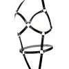 Siyah Body Harness Suni Deri Çapraz Detaylı Vücut Aksesuarı - APFT759