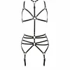 Siyah Body Harness Tam Vücut Boyunluklu Metal Halka Detaylı - APFT262
