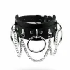 Siyah Choker Deri Zincirli Büyük Halkalı - APFT407