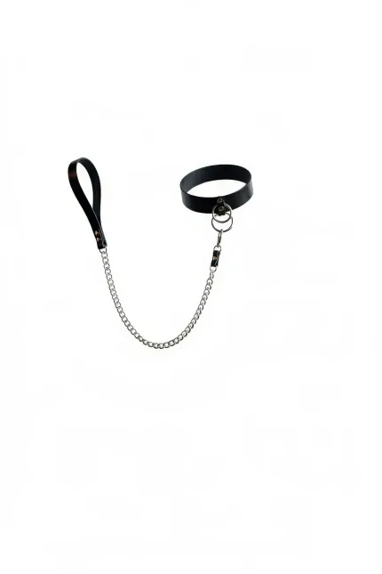 Siyah Choker Geniş Deri Halka Detaylı Zincirli - APFT246