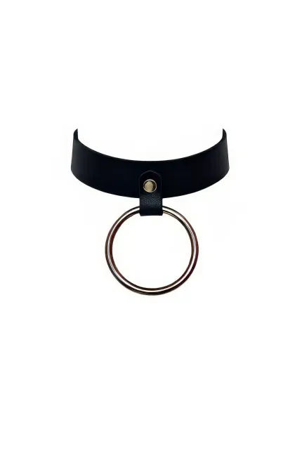 Siyah Choker Kalın Deri Halka Detaylı Gerdanlık - APFT306