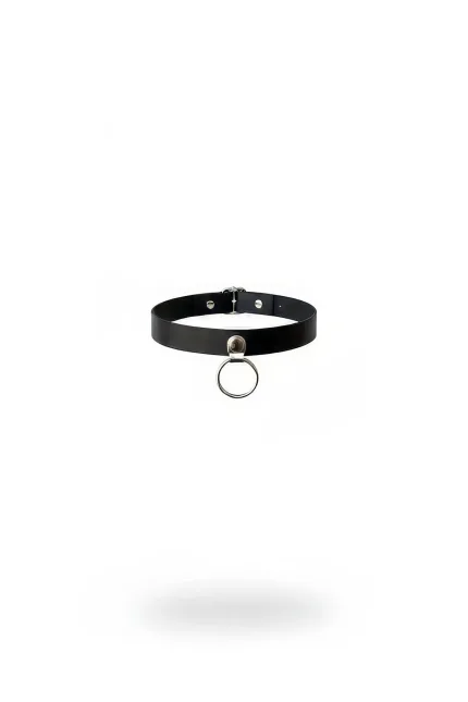 Siyah Choker Metal Halka Detaylı Deri Kolye - APFT519