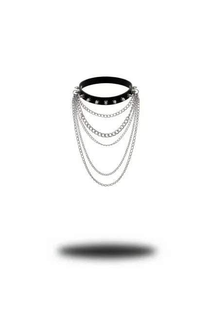Siyah Choker Zımbalı Çok Katmanlı Zincir Gerdanlık - APFT1042