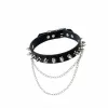 Siyah Choker Zımbalı Zincirli Deri Gerdanlık - APFT975