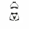 Siyah Jartiyer Harness Suni Deri Fermuar Detaylı Bralet Takım - APFT1373