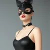 Siyah Maske Deri Kedi Kulaklı Kostüm - APFT789