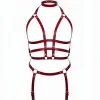 Bordo Harness Takım Boyunluklu Jartiyerli Deri Vücut Aksesuarı - APFT707