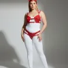 Büyük Beden Kırmızı Kadın Harness Takım Kedi Kulaklı Deri Fantazi Aksesuar - APFT871