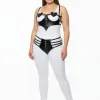 Büyük Beden Siyah Kadın Harness Takım Kalp Detaylı Bağcıklı Fantazi Deri Set - APFT1256
