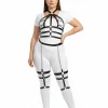 Büyük Beden Siyah Kadın Harness Takım Zincir Detaylı Full Body Deri Aksesuar - APFT698