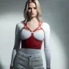 Göğüs Detaylı Deri Kırmız Harness Büstiyer, Şık Deri Korse - APFT872