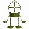 Haki Harness Takım Deri Zincir Detaylı Geniş Kemerli - APFT842