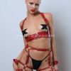 Kelepçeli Deri Fantezi Giyim, Deri Harness Set - APFT1016