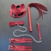 Kırmızı Fantezi Set, Kırbaç - Kelepçe - Tasma - Maske Takım - APFT1246