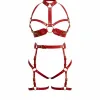 Kırmızı Harness Takım Altın Tokalı Zincir Detaylı Deri Set - APFT1016