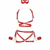 Kırmızı Harness Takım Deri Kedi Maskeli Zincir Detaylı - APFT1036