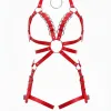 Kırmızı Harness Takım Deri Metal Halka Detaylı Boyunluklu - APFT781