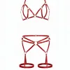 Kırmızı Harness Takım Metal Halka Detaylı Bralet Jartiyer Seti - APFT547
