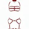 Kırmızı Harness Takım Yüksek Yakalı Tokalı Metal Halka Detaylı - APFT242