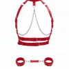 Kırmızı Harness Takım Zincir Detaylı Deri Vücut Seti - APFT720