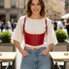 Kırmızı Kadın Kemer Bağcıklı Korse Stil Geniş Bel - APFT1428