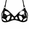 Siyah Göğüs Harness Oyuk Kesimli Deri Bralet - APFT1155