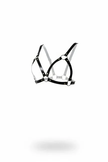 Siyah Göğüs Harness Suni Deri O-Halkalı Bralet - APFT190