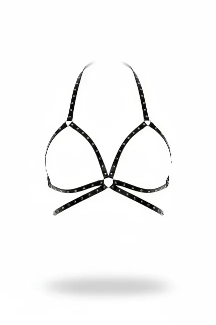 Siyah Göğüs Harness Zımbalı Halter Yaka - APFT500