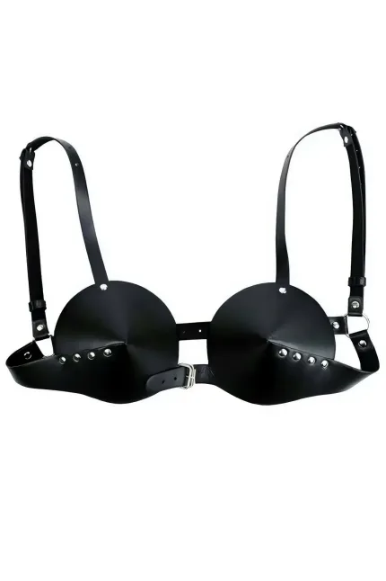 Siyah Göğüs Harness Zımbalı Konik Kaplı Deri - APFT250