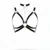 Siyah Göğüs Harness Zincir Detaylı Deri Choker - APFT797