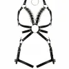 Siyah Harness Takım Deri Metal Halka Detaylı Boyunluklu - APFT781