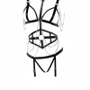 Siyah Harness Takım Zincir Detaylı Choker Yaka Jartiyerli - APFT299