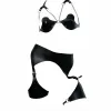 Siyah Harness Takım Zincir Detaylı Suni Deri Bralet Set - APFT1220