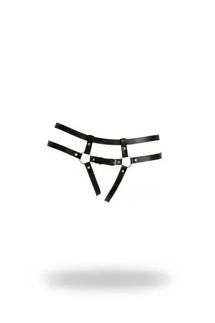 Siyah Tanga - Külot Suni Deri Halka Detaylı Harness - APFT889