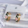 Bouquet Bouqtique Pirinç Gold Renk Siyah Çiçek İşleme Kadın Küpe BQT35BKP7892