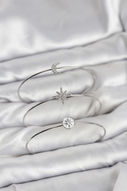 Bouquet Bouqtique Gümüş Renk Zirkon Taşlı Kutup Yıldızı Model 3'lü Kadın Bileklik Kombini BQT35BB8354
